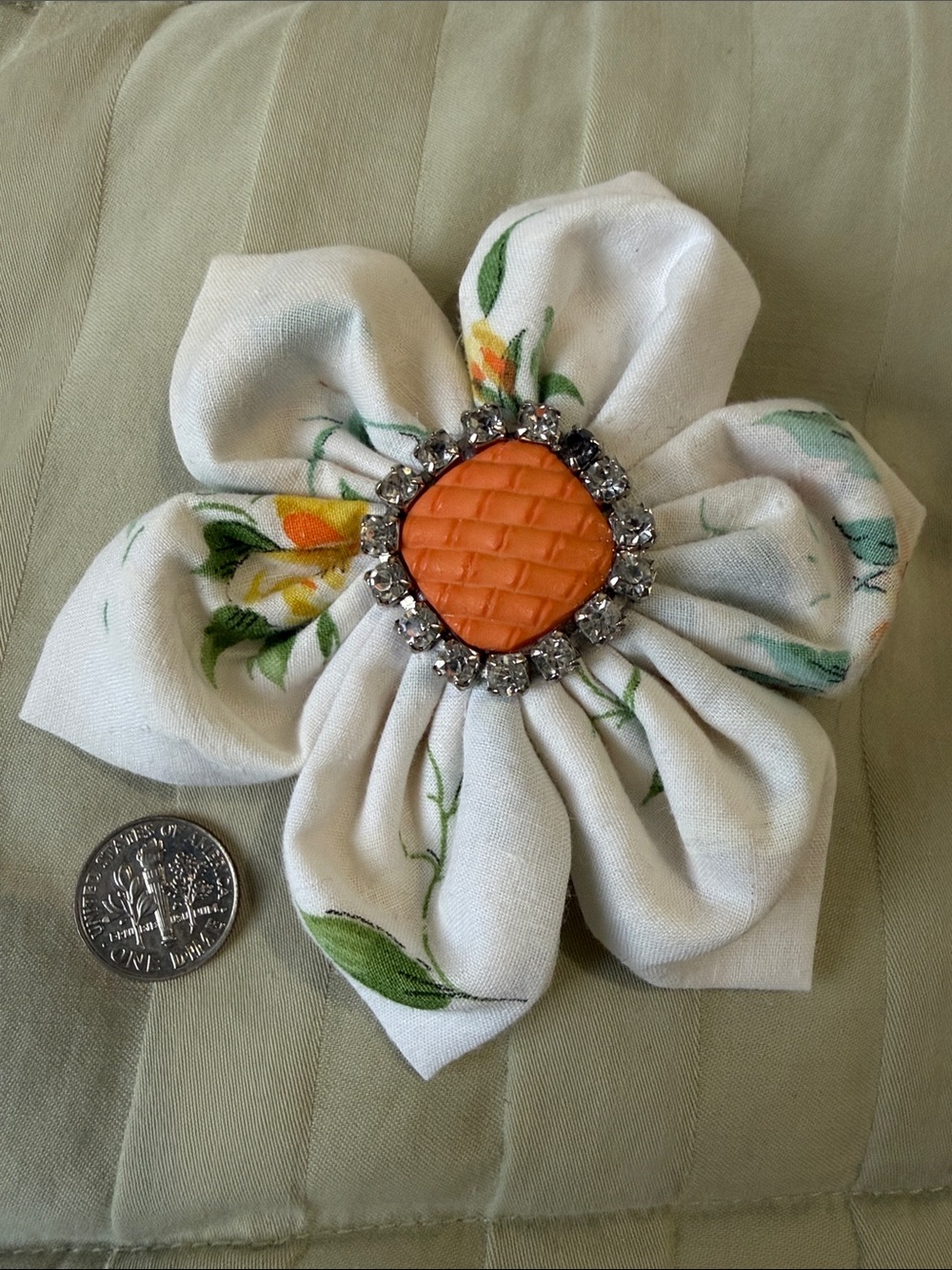 Orange Center Floral Fabric Flower Brooch